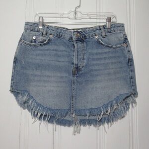 Free People We The Free Frayed Denim Mini Skirt Size 12